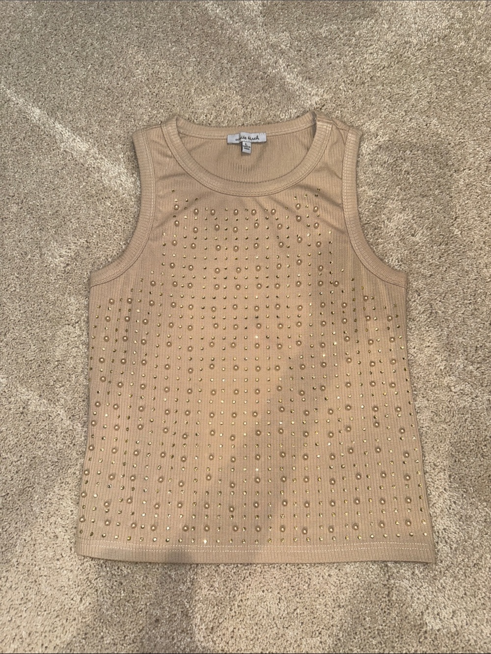 white birch Gold Studded Ribbed Tank Top - Beige
